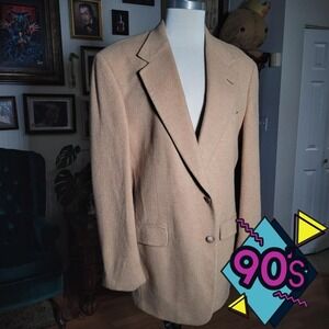 Vintage 90s Roundtree Yorke Camel Hair Blazer Made USA Classic Dadcore Coat